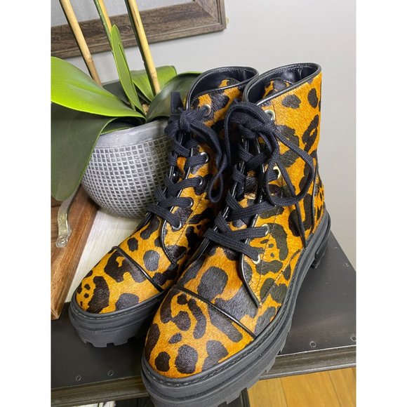 SCHUTZ Maylova Leopard Suede Combat Booties - Picture 7 of 12